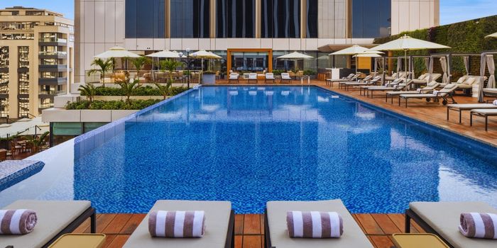 Seating area around pool bar