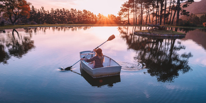 Paddling at sunset