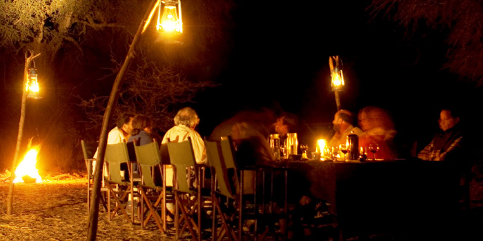 Dining by campfire