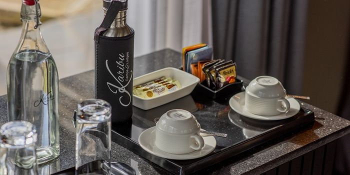 Tea and coffee station.