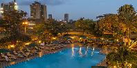 Pool area at dusk