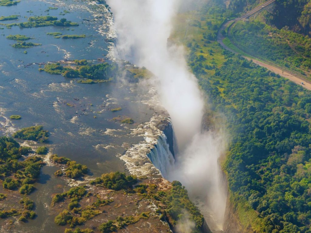 Aerial shot over Victoria Falls.