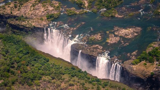An aerial photo showing Victoria Falls 